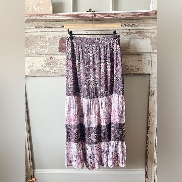 NEW! MYSTREE Boho Tiered Maxi Skirt in Purple/Gray/White Design SMALL - Picture 6 of 8